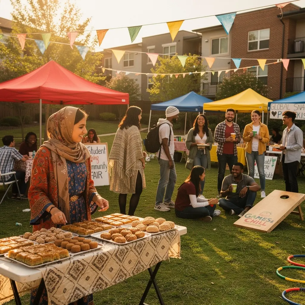Küche in einer funktionalen Studentenwohnung mit modernen Geräten.