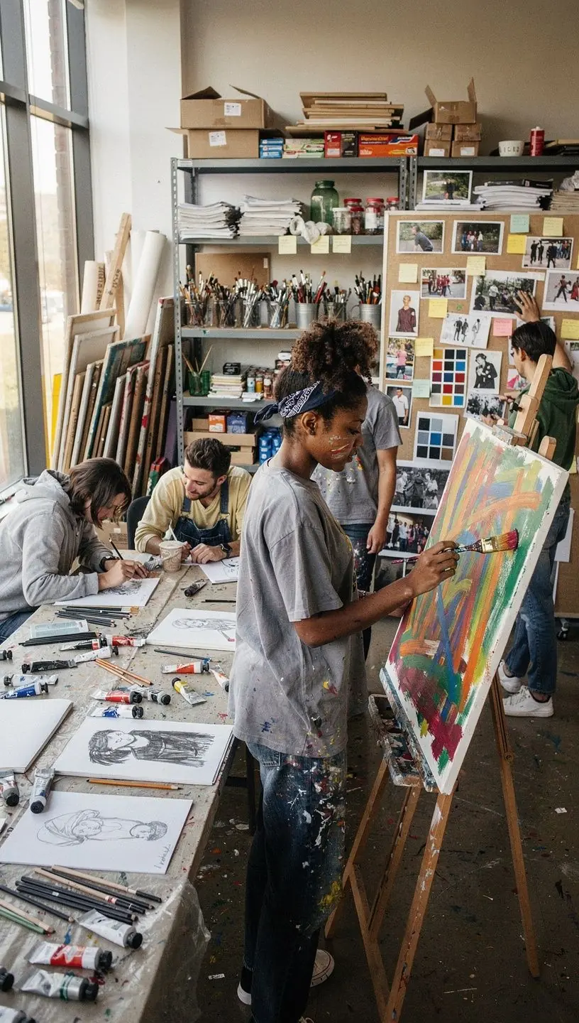 Moderne Studentenwohnung mit Blick auf den Campus und grГјnen AuГџenbereich.